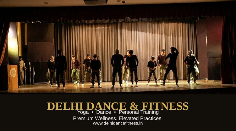 hip hop dance group stage performance Delhi Dance Fitness students
